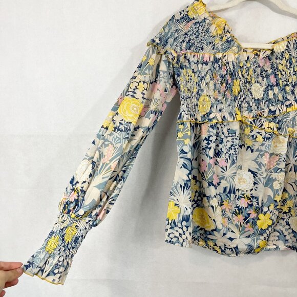 Alice McCall Love Shakin Top Blue Floral Off Shoulder Smocked Peasant Size US 8 - Picture 3 of 7